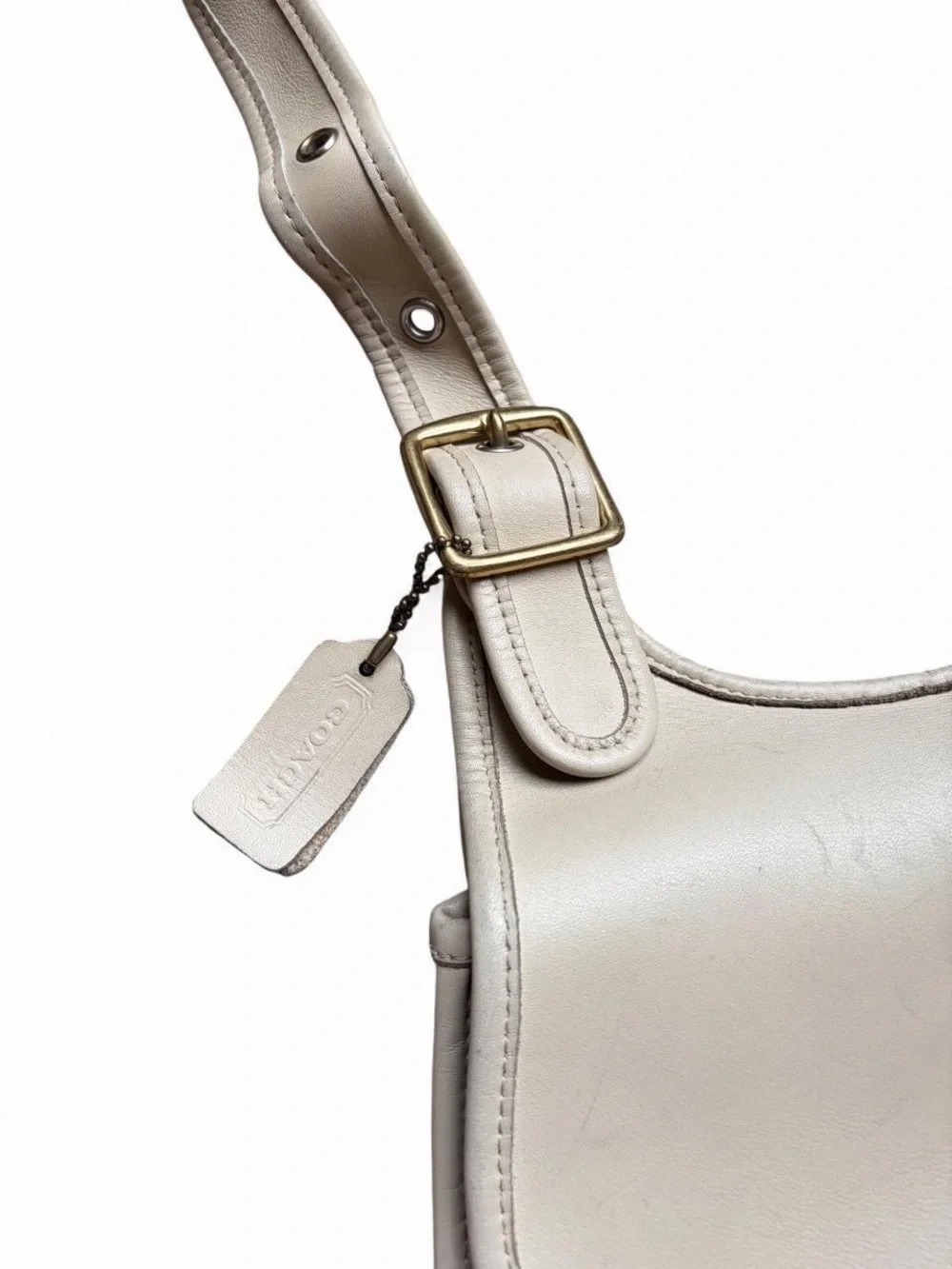 Coach Cream Leather Crescent Saddle Bag